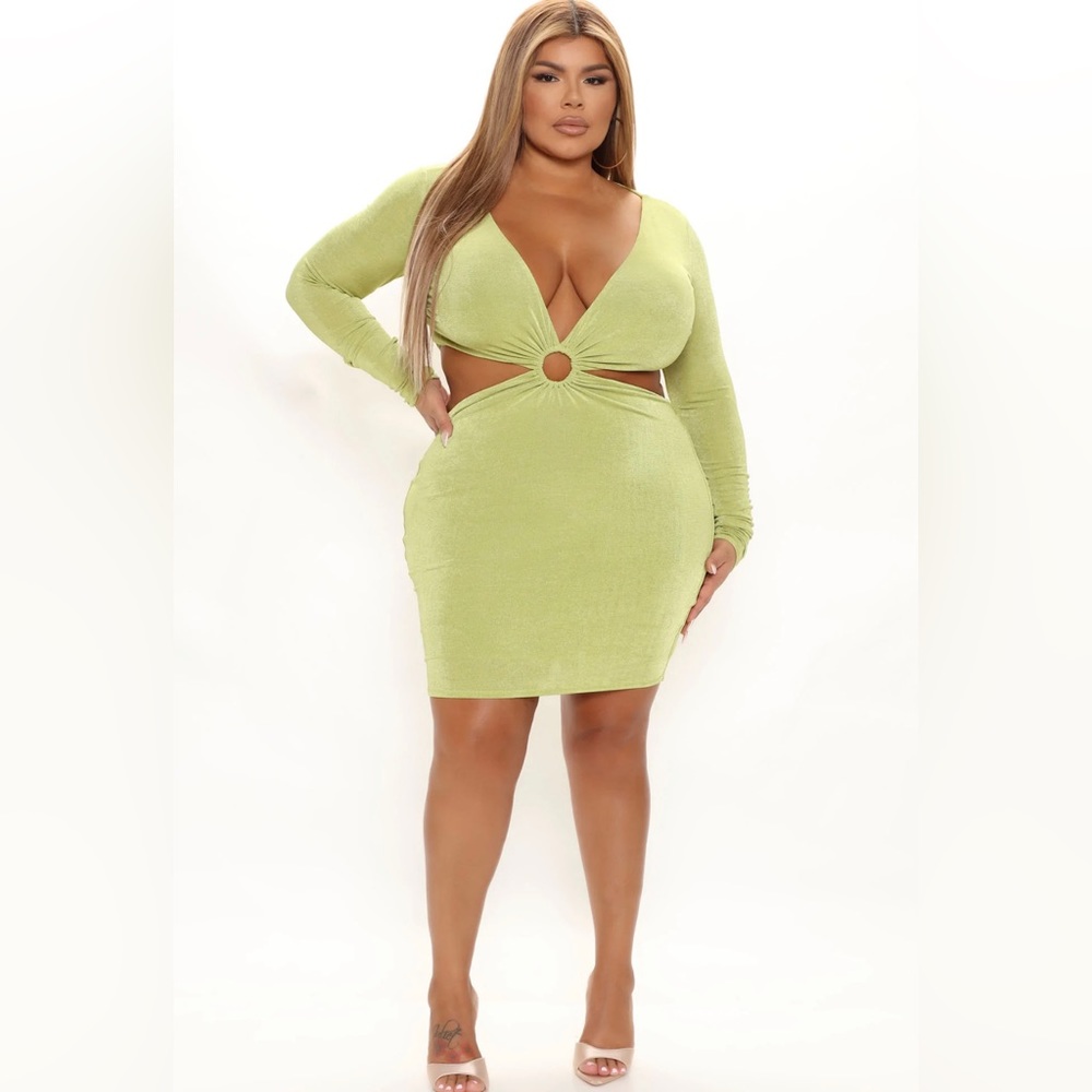 Fashion Nova Chartreuse slinky midi dress 💚